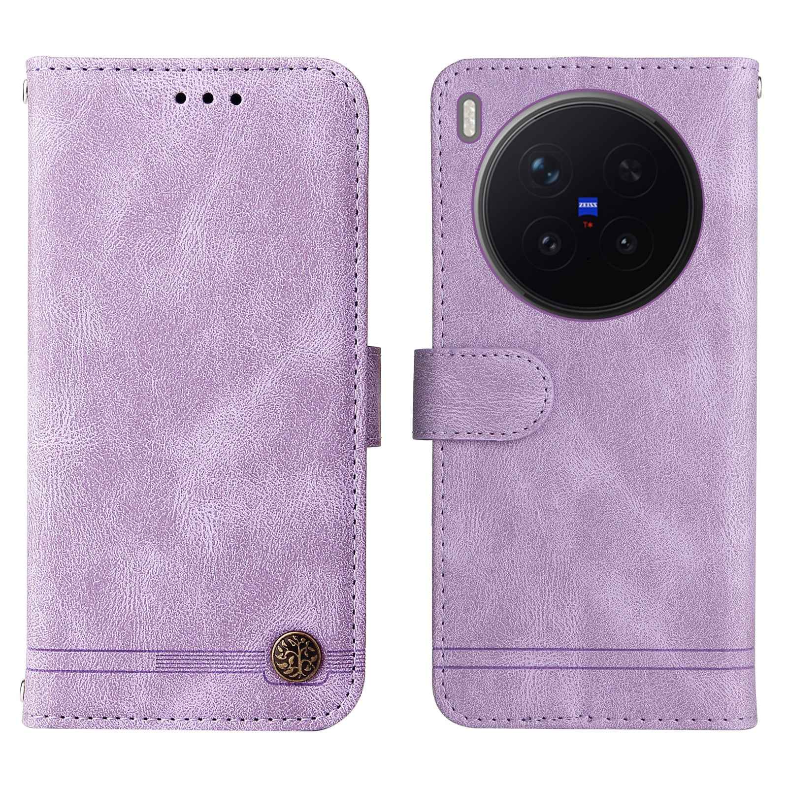 For vivo X300 Pro 5G Leather Wallet Cases Skin Touch Phone Cover Stand with Strap - Purple