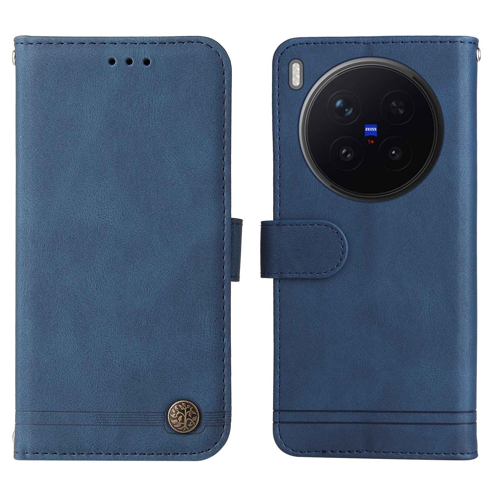 For vivo X300 Pro 5G Leather Wallet Cases Skin Touch Phone Cover Stand with Strap - Blue