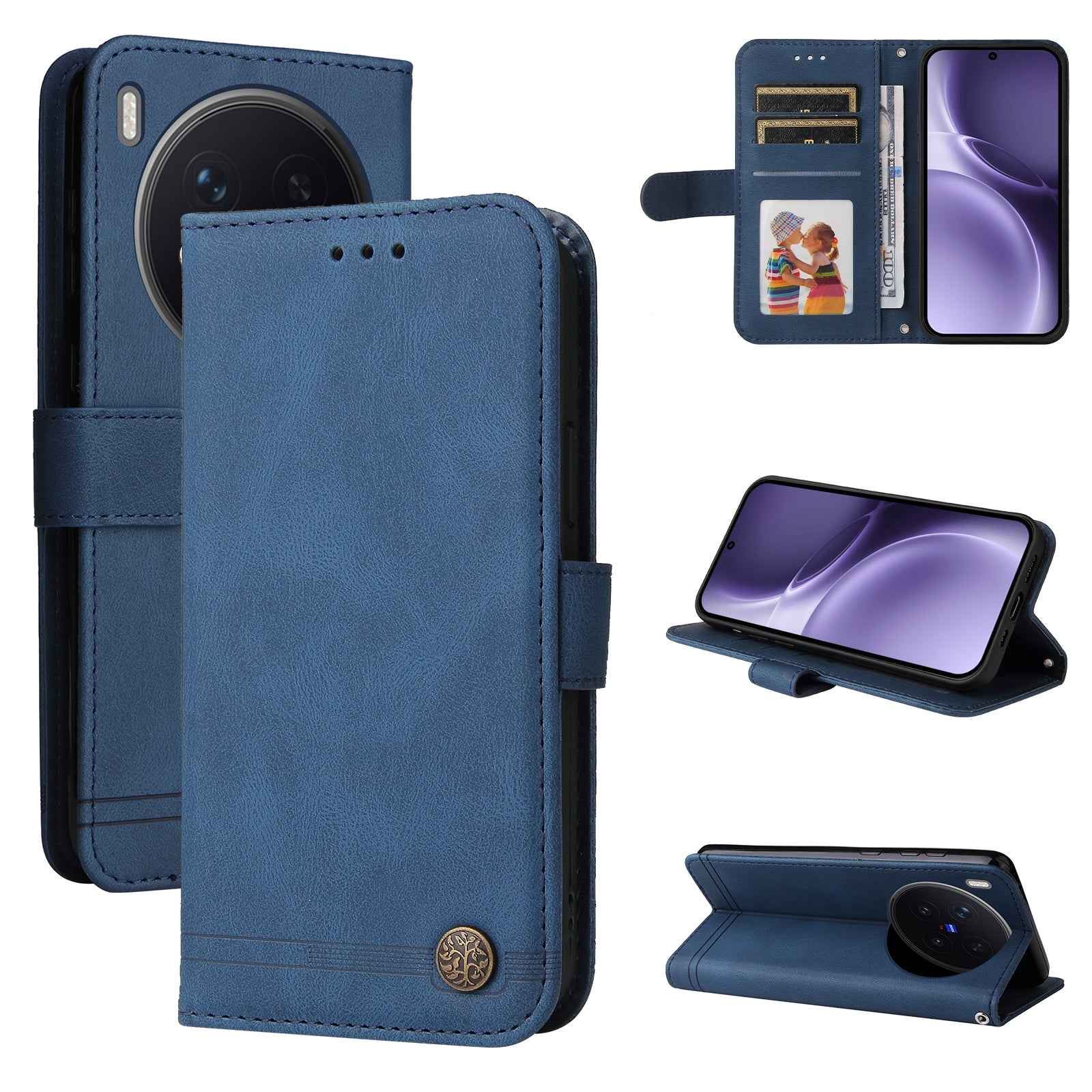 For vivo X300 Pro 5G Leather Wallet Cases Skin Touch Phone Cover Stand with Strap - Blue