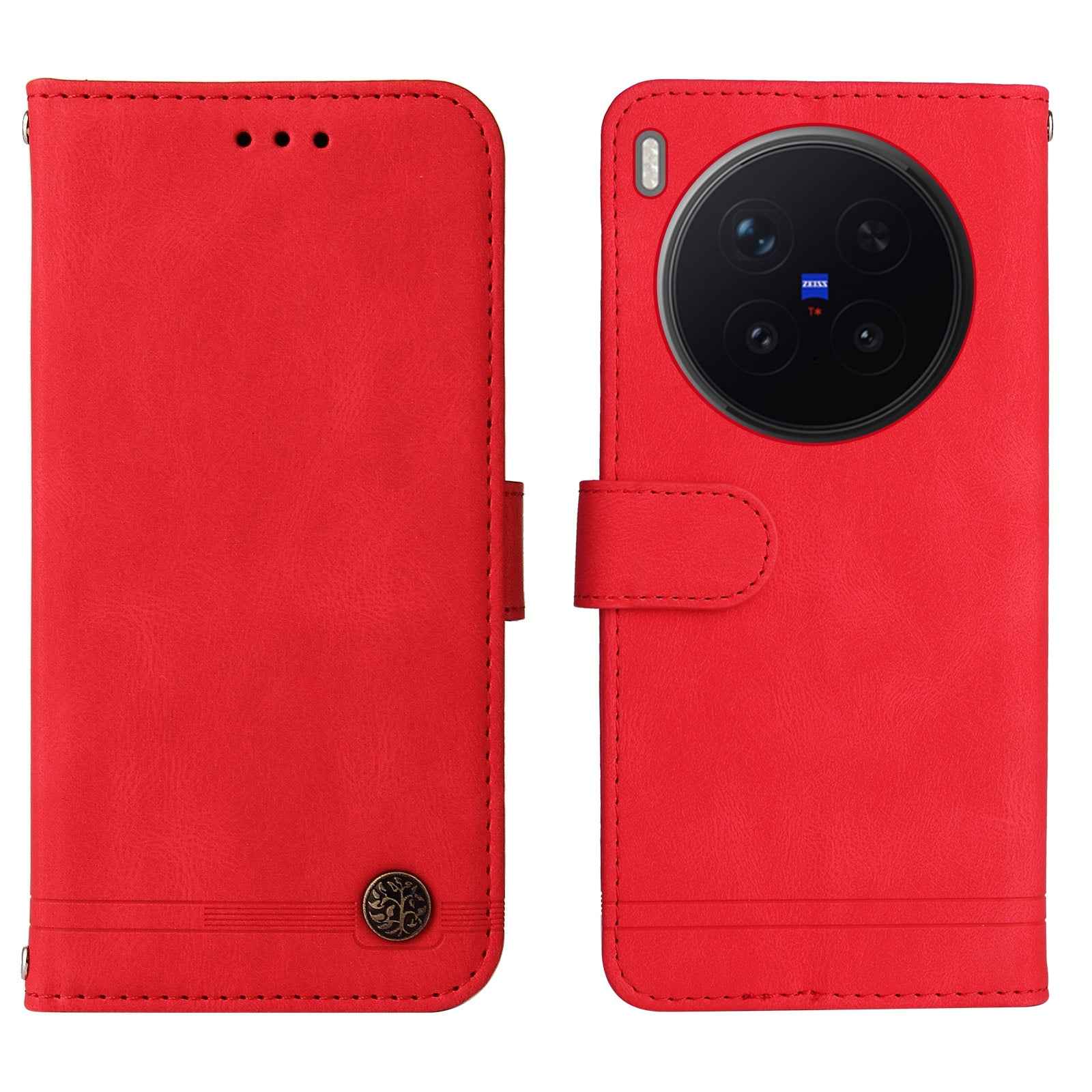 For vivo X300 Pro 5G Leather Wallet Cases Skin Touch Phone Cover Stand with Strap - Red