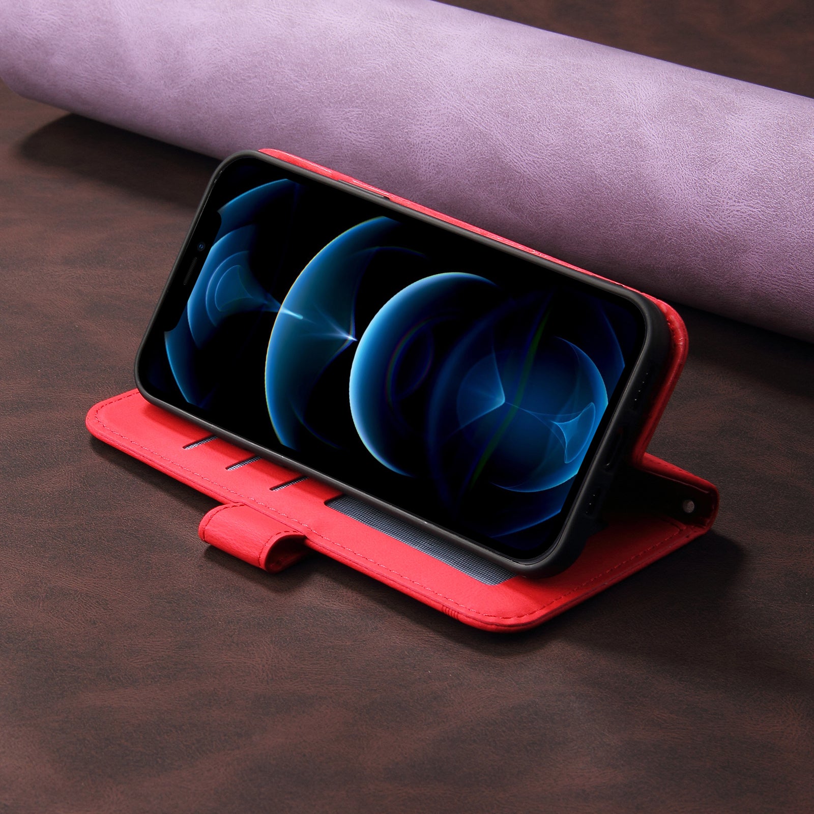 For vivo X300 Pro 5G Leather Wallet Cases Skin Touch Phone Cover Stand with Strap - Red
