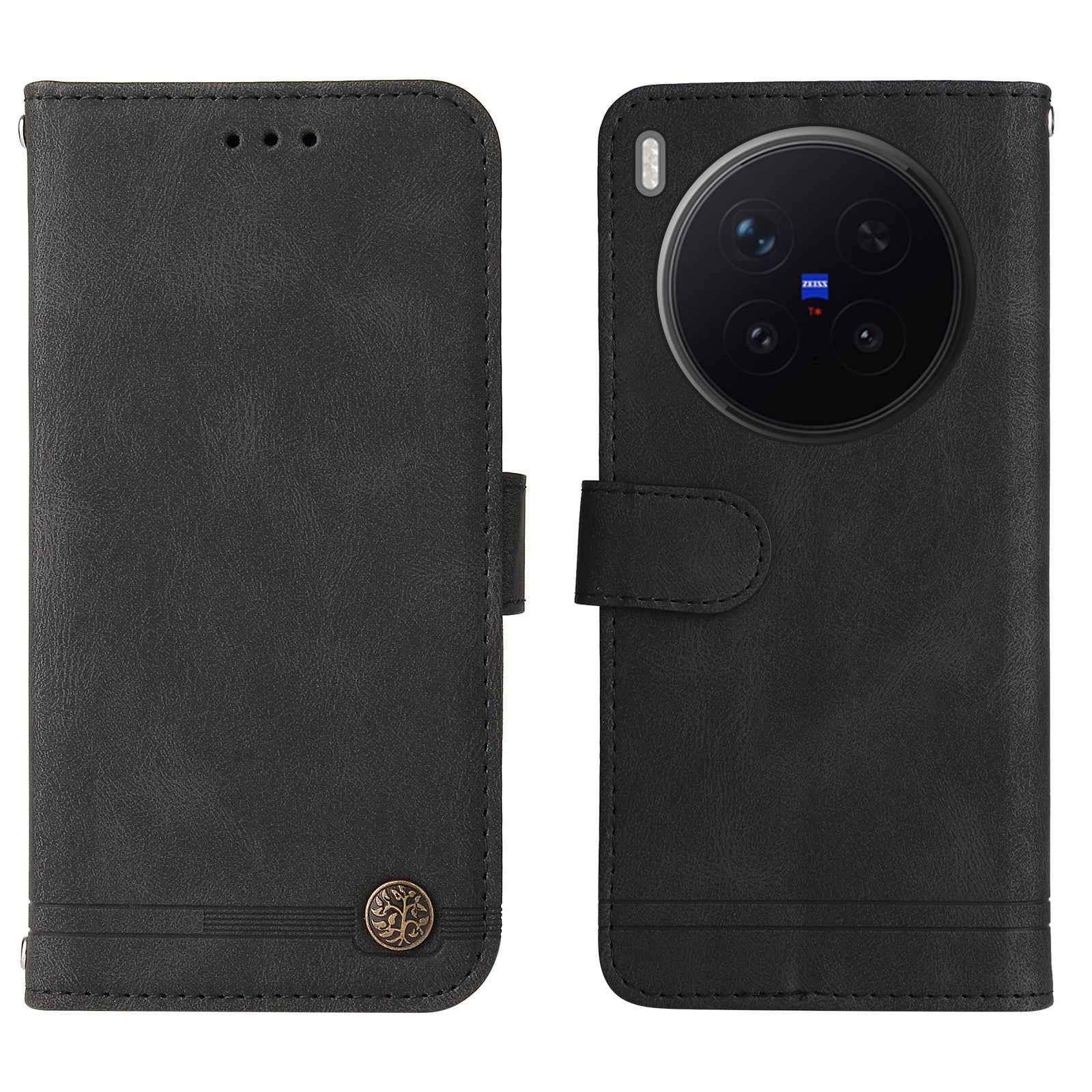 For vivo X300 Pro 5G Leather Wallet Cases Skin Touch Phone Cover Stand with Strap - Black