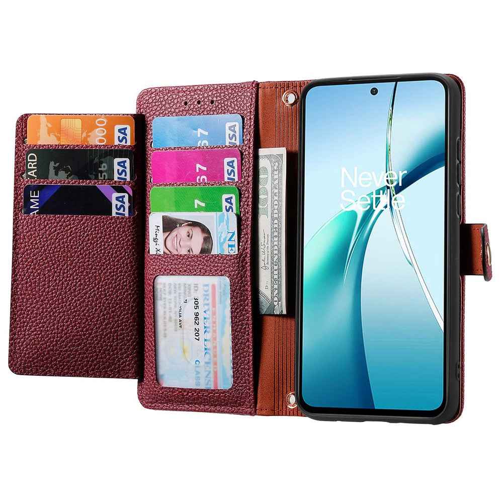For Xiaomi 17 Pro Case RFID Blocking Zipper Pocket Leather Wallet Phone Cover with Strap - Red