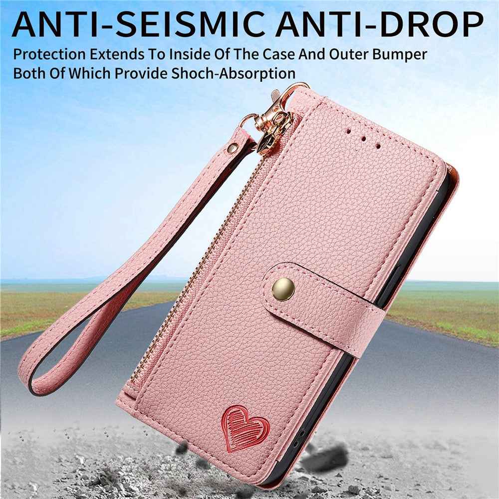 For Xiaomi 17 Pro Case RFID Blocking Zipper Pocket Leather Wallet Phone Cover with Strap - Pink