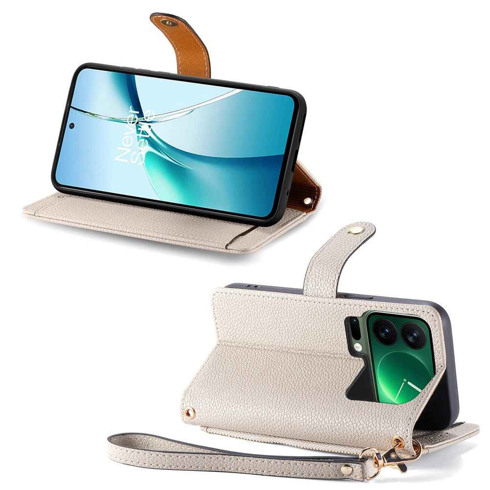 For Xiaomi 17 Pro Case RFID Blocking Zipper Pocket Leather Wallet Phone Cover with Strap - Grey