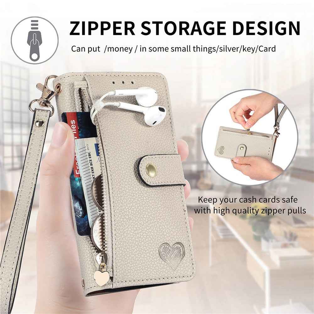 For Xiaomi 17 Pro Case RFID Blocking Zipper Pocket Leather Wallet Phone Cover with Strap - Grey