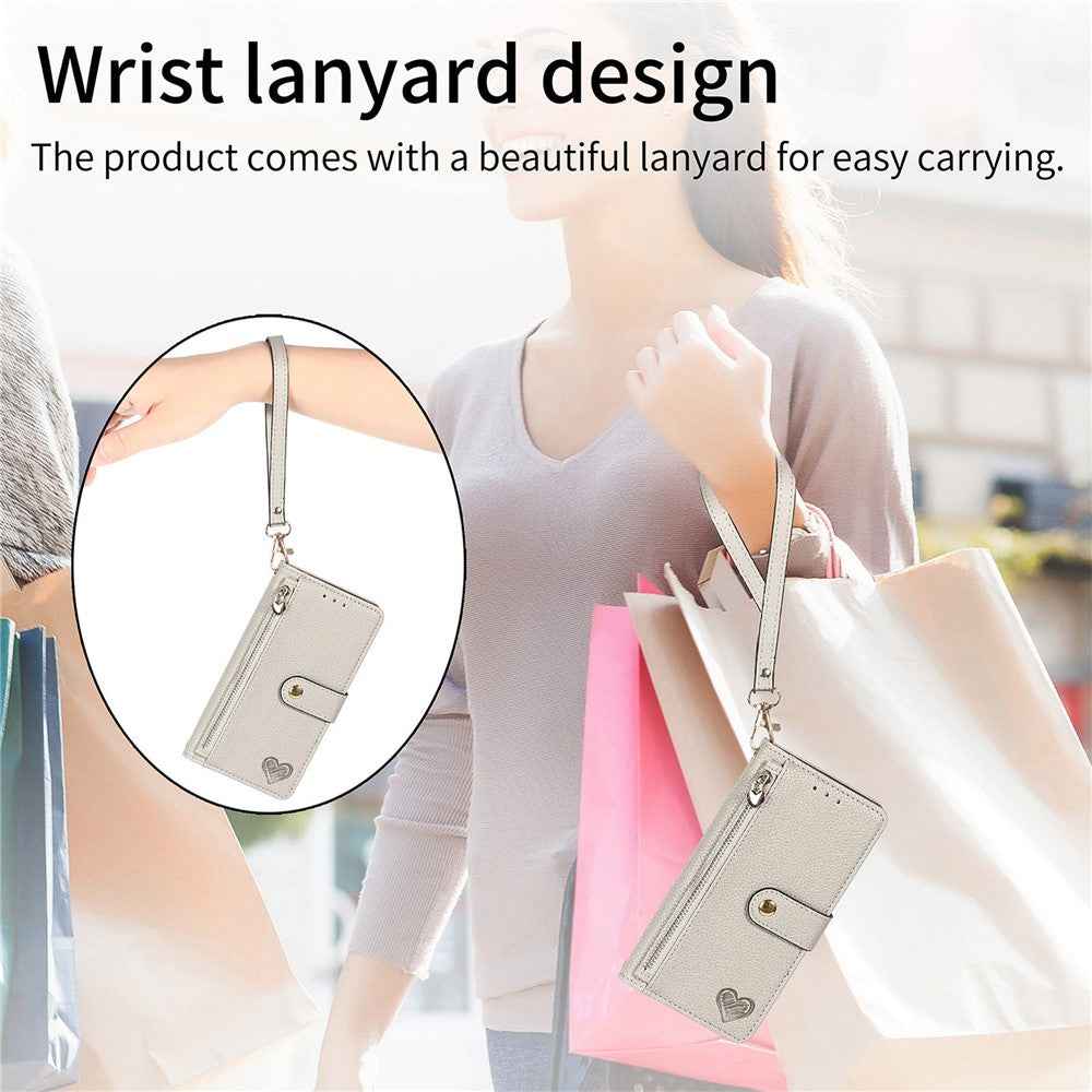For Xiaomi 17 Pro Case RFID Blocking Zipper Pocket Leather Wallet Phone Cover with Strap - Grey