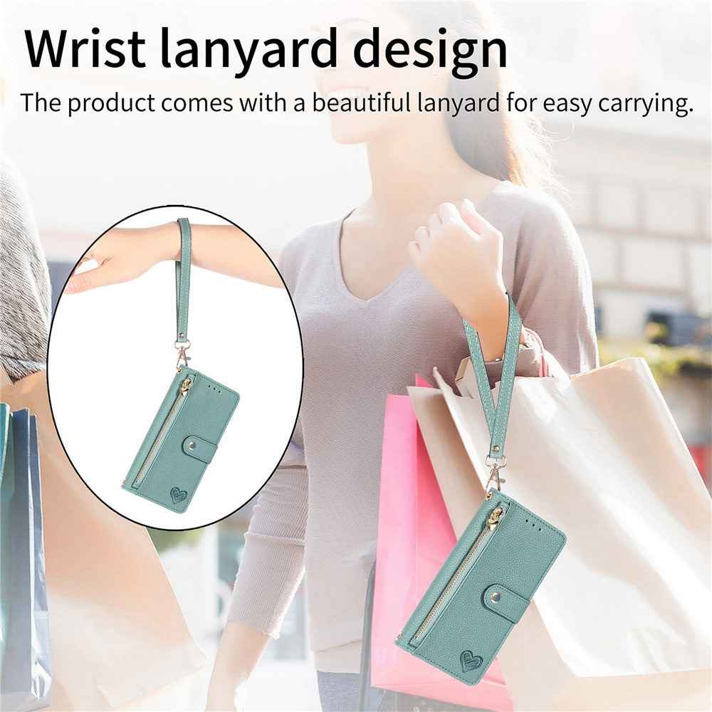 For Xiaomi 17 Pro Case RFID Blocking Zipper Pocket Leather Wallet Phone Cover with Strap - Green