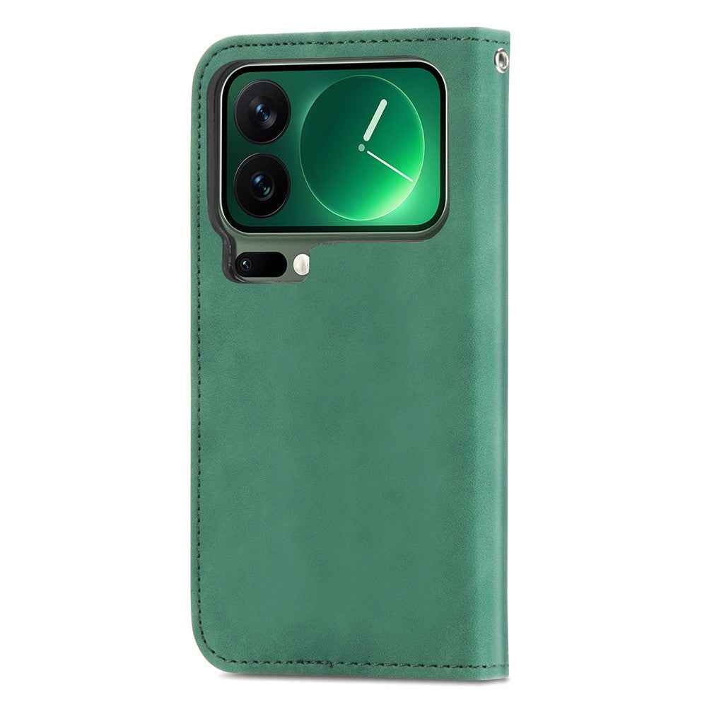 For Xiaomi 17 Pro Leather Case with Card Holder Magnetic Absorption Phone Cover - Green