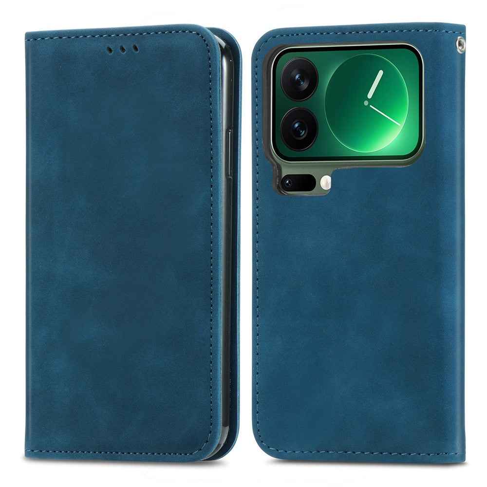 For Xiaomi 17 Pro Leather Case with Card Holder Magnetic Absorption Phone Cover - Dark Blue