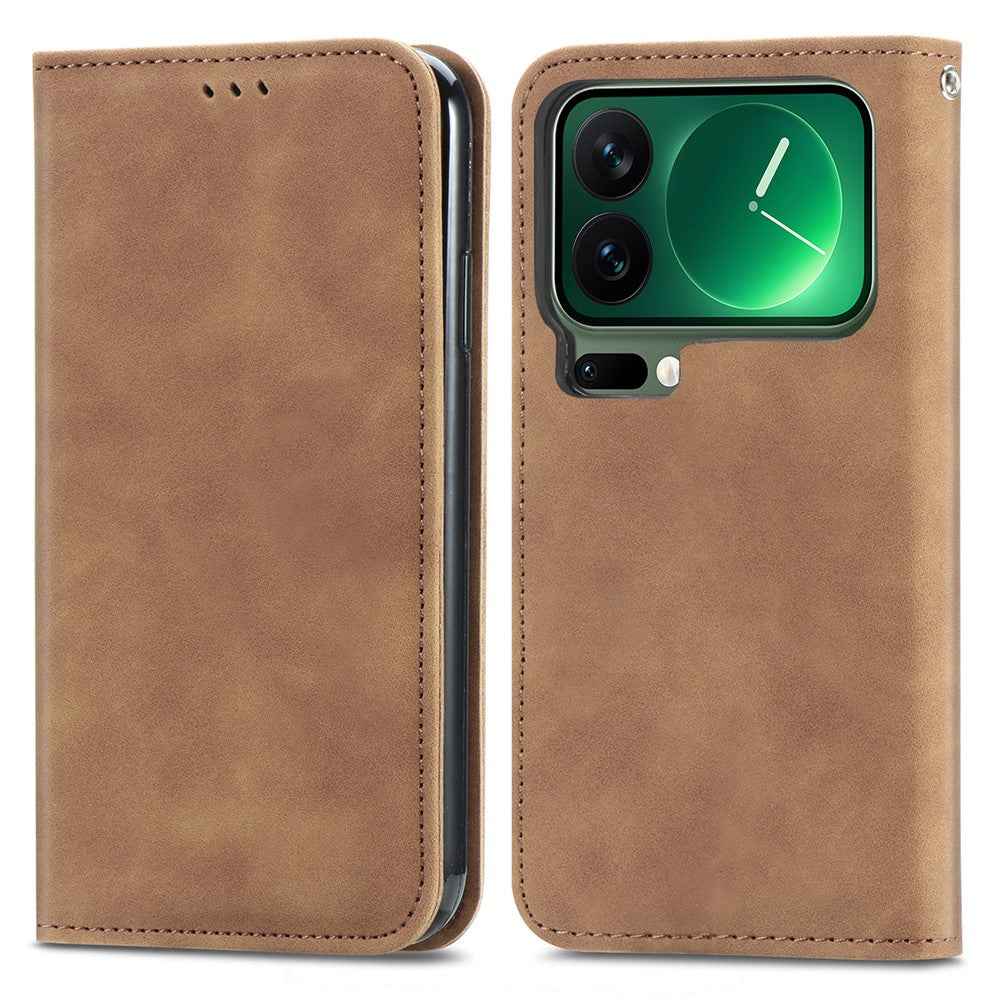 For Xiaomi 17 Pro Leather Case with Card Holder Magnetic Absorption Phone Cover - Brown