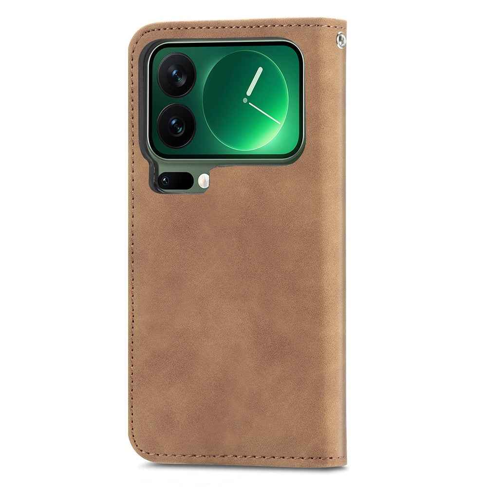 For Xiaomi 17 Pro Leather Case with Card Holder Magnetic Absorption Phone Cover - Brown