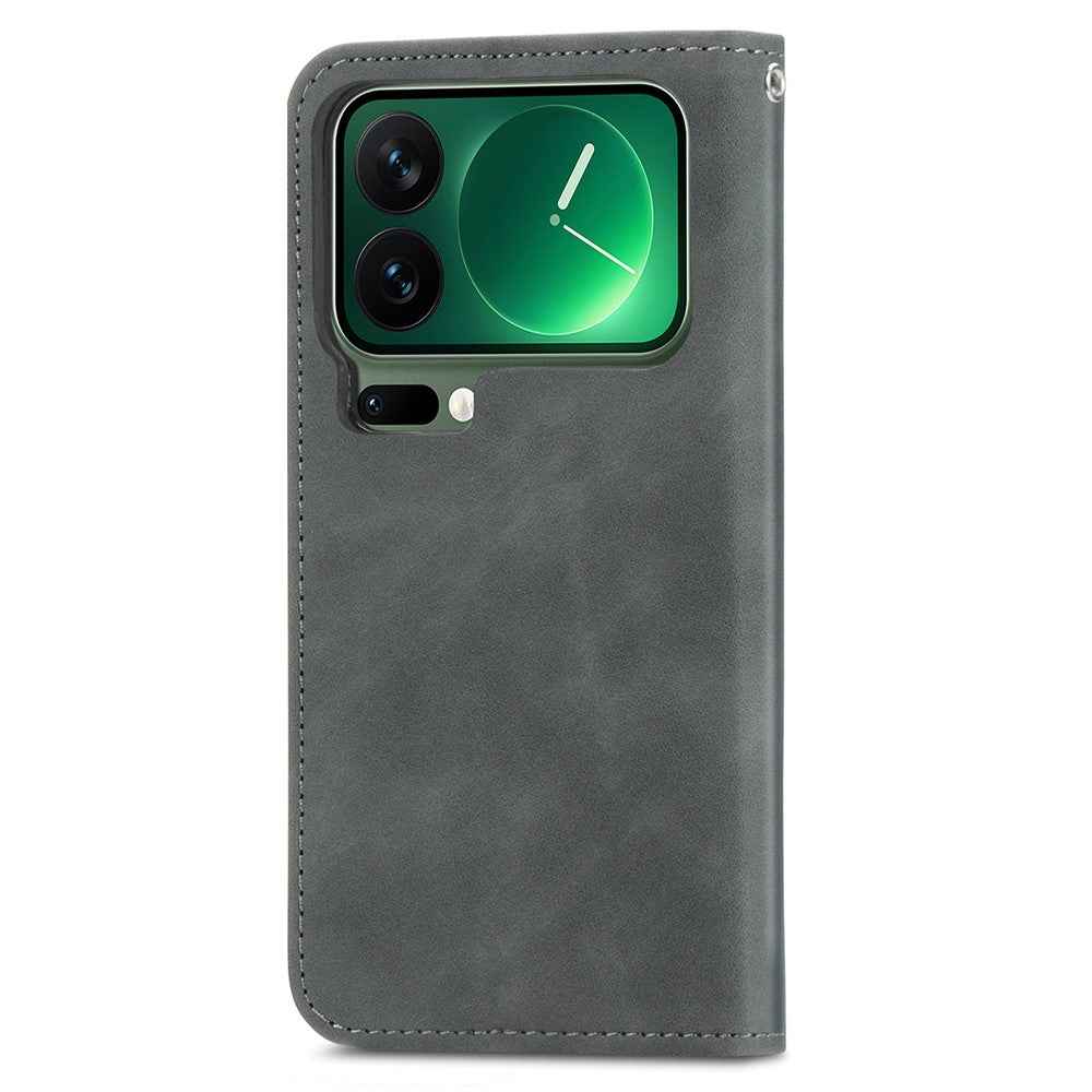 For Xiaomi 17 Pro Leather Case with Card Holder Magnetic Absorption Phone Cover - Grey