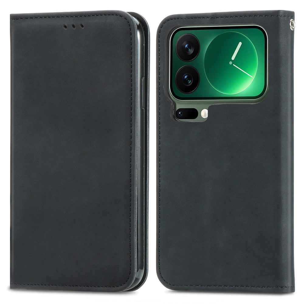 For Xiaomi 17 Pro Leather Case with Card Holder Magnetic Absorption Phone Cover - Black