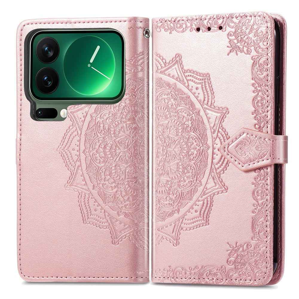 For Xiaomi 17 Pro Case Wallet Mandala Flower Leather Phone Cover Stand View - Rose Gold