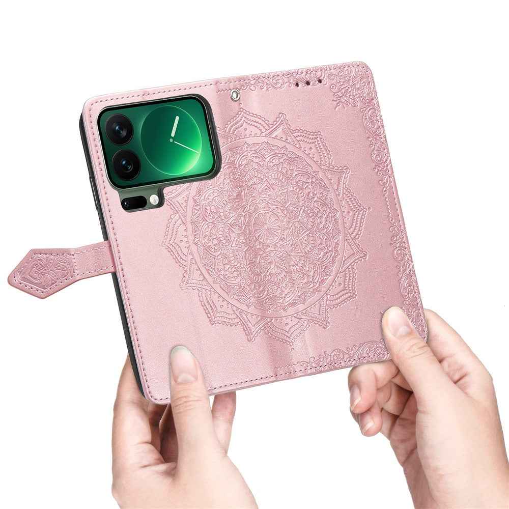 For Xiaomi 17 Pro Case Wallet Mandala Flower Leather Phone Cover Stand View - Rose Gold