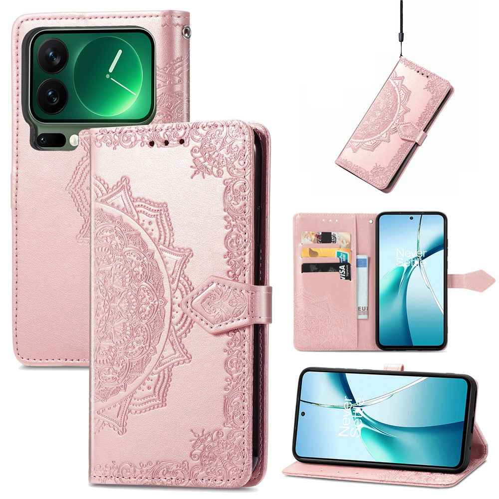For Xiaomi 17 Pro Case Wallet Mandala Flower Leather Phone Cover Stand View - Rose Gold