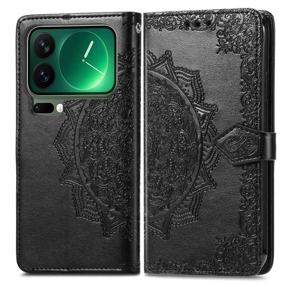 For Xiaomi 17 Pro Case Wallet Mandala Flower Leather Phone Cover Stand View - Black