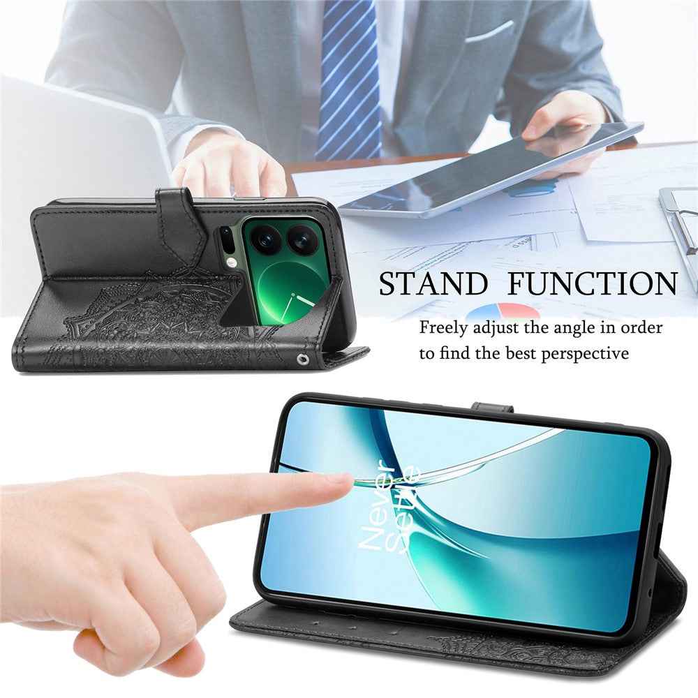 For Xiaomi 17 Pro Case Wallet Mandala Flower Leather Phone Cover Stand View - Black