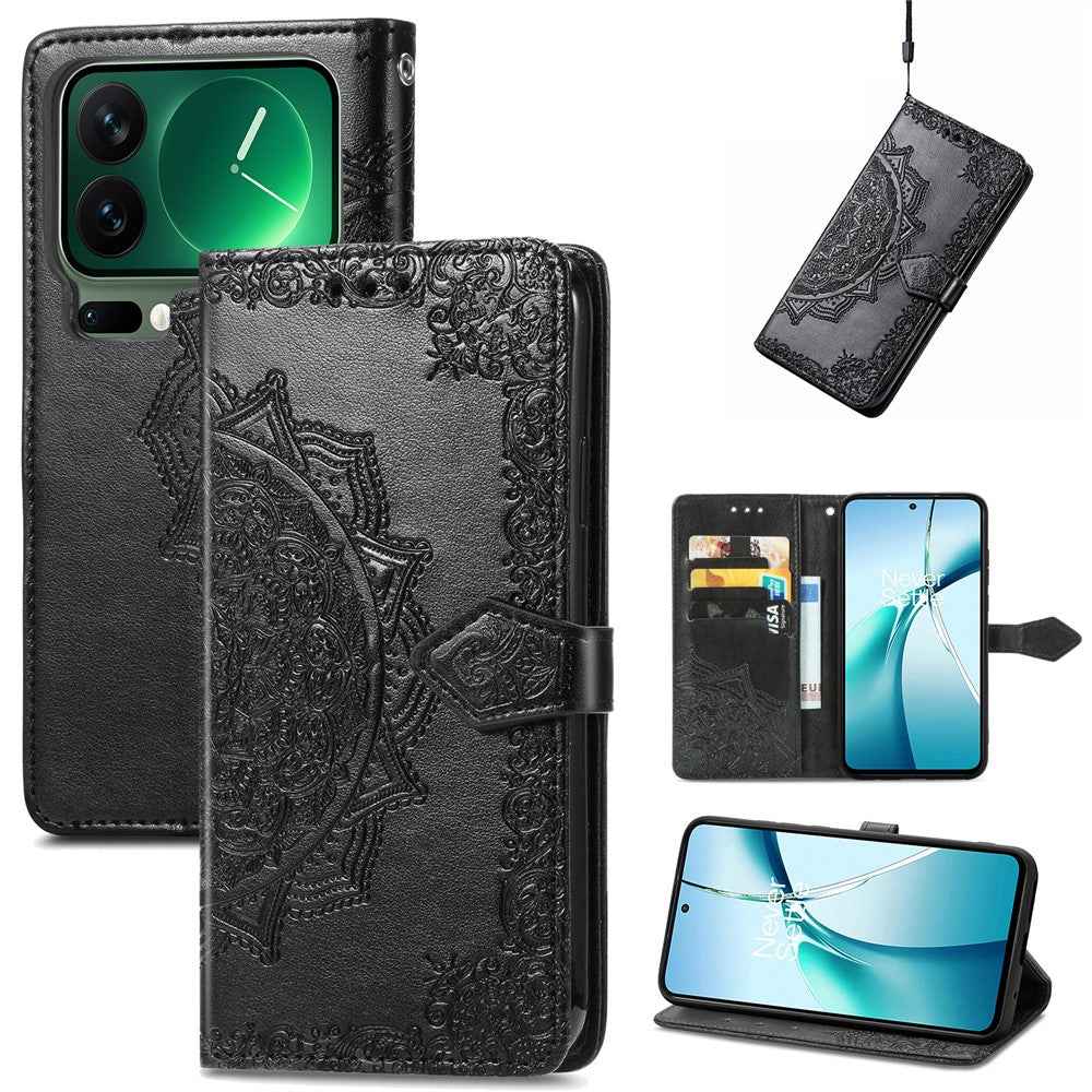 For Xiaomi 17 Pro Case Wallet Mandala Flower Leather Phone Cover Stand View - Black