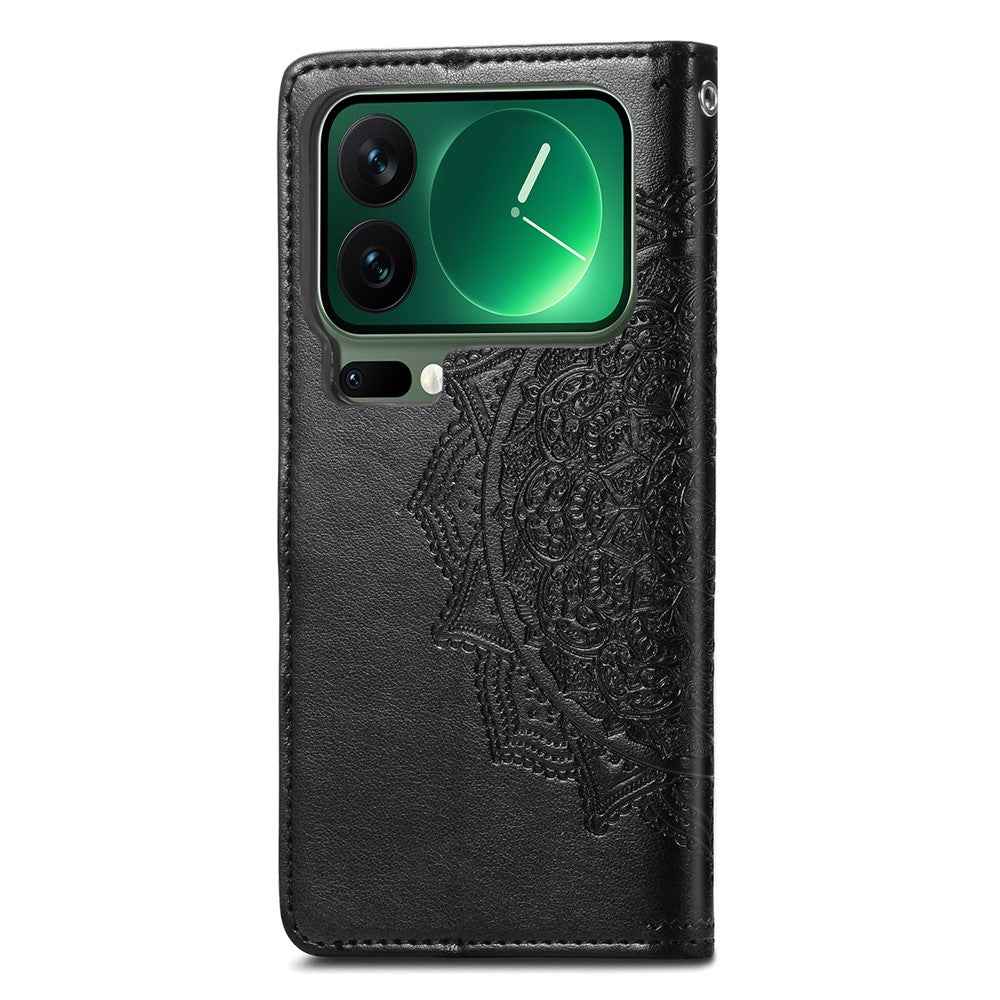 For Xiaomi 17 Pro Case Wallet Mandala Flower Leather Phone Cover Stand View - Black