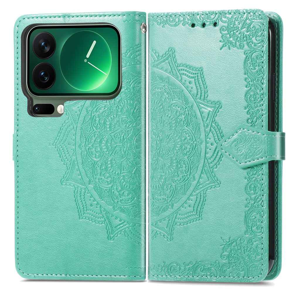 For Xiaomi 17 Pro Case Wallet Mandala Flower Leather Phone Cover Stand View - Mint Green