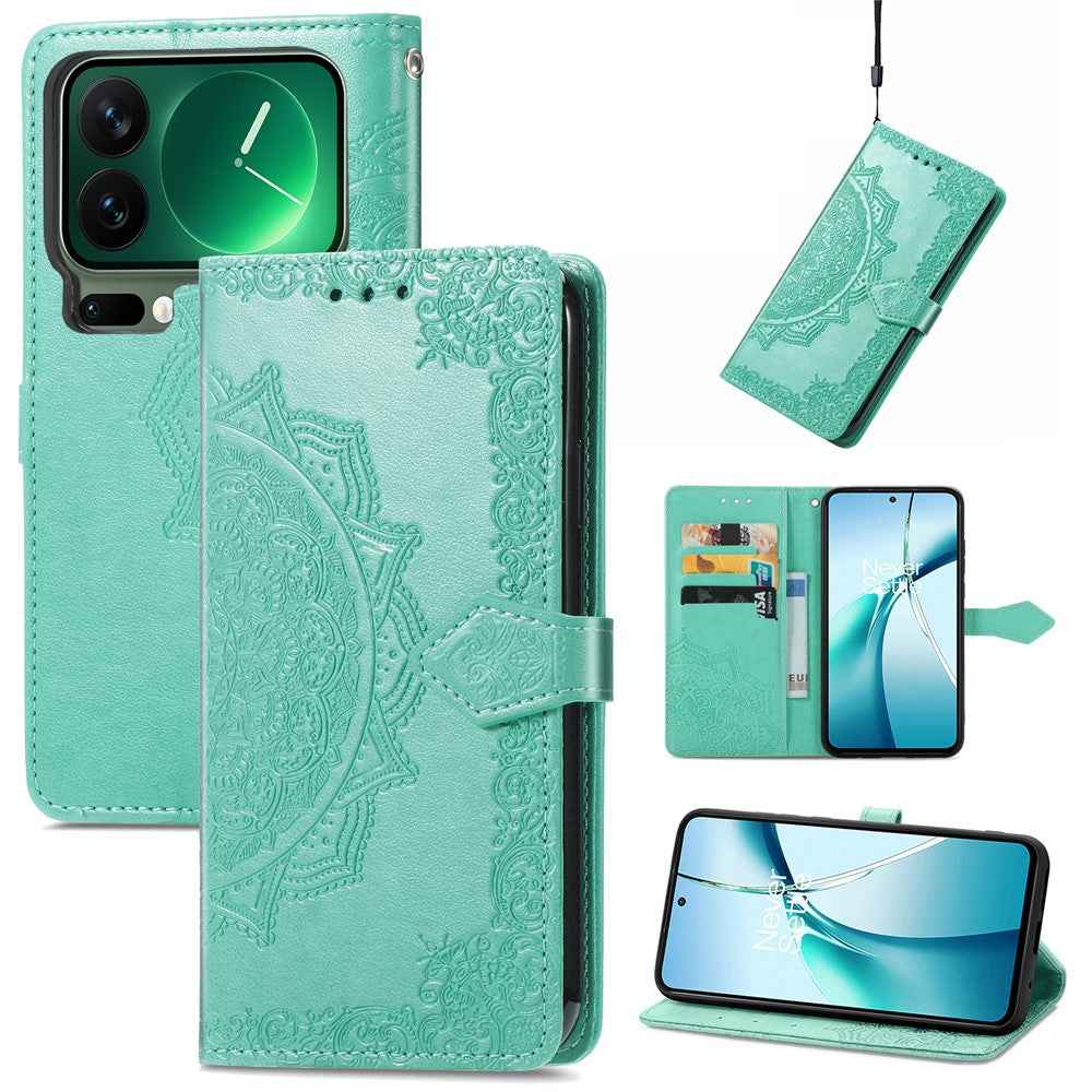 For Xiaomi 17 Pro Case Wallet Mandala Flower Leather Phone Cover Stand View - Mint Green