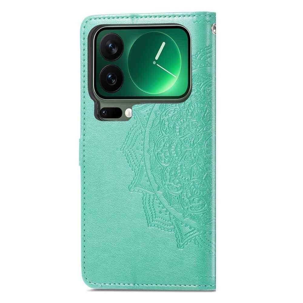 For Xiaomi 17 Pro Case Wallet Mandala Flower Leather Phone Cover Stand View - Mint Green