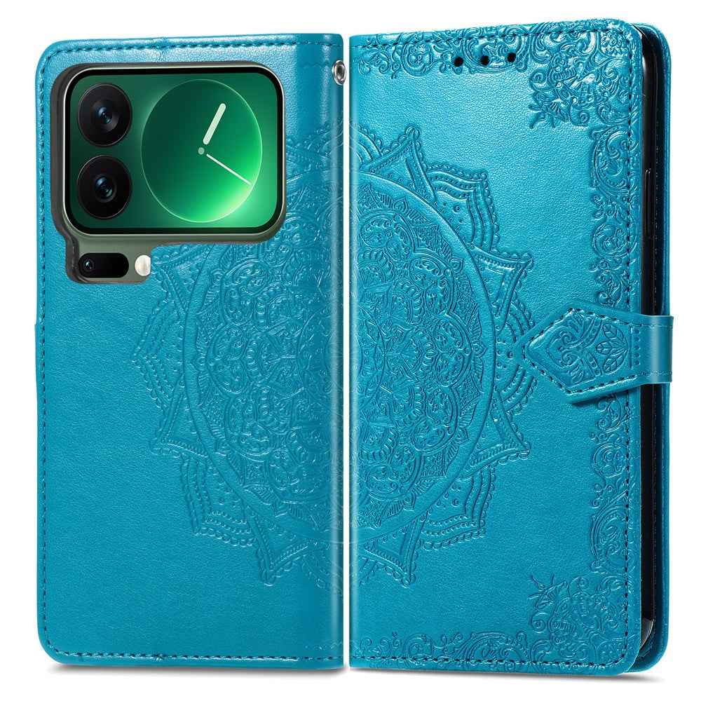 For Xiaomi 17 Pro Case Wallet Mandala Flower Leather Phone Cover Stand View - Blue