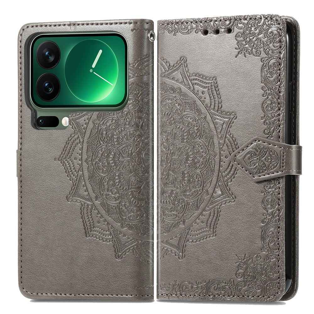For Xiaomi 17 Pro Case Wallet Mandala Flower Leather Phone Cover Stand View - Grey