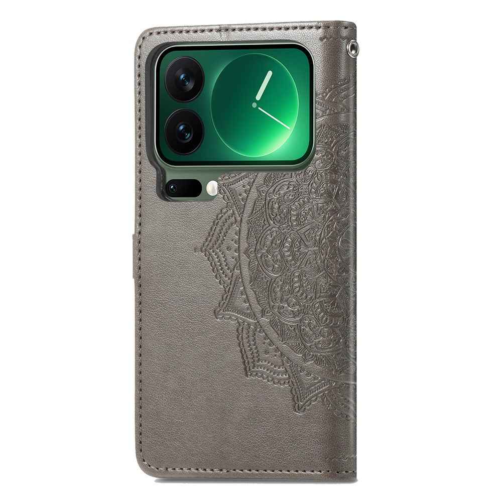 For Xiaomi 17 Pro Case Wallet Mandala Flower Leather Phone Cover Stand View - Grey