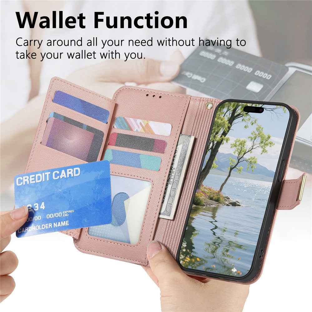 For Xiaomi 17 Pro Case Floral Leaf Pattern Multi Card Slots Zipper Leather Phone Cover with Wrist Strap - Pink
