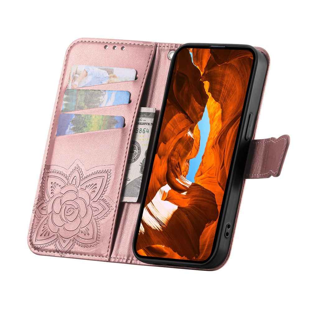 For Xiaomi 17 Pro Case with Strap Butterfly Pattern PU Leather Wallet Phone Cover - Rose Gold
