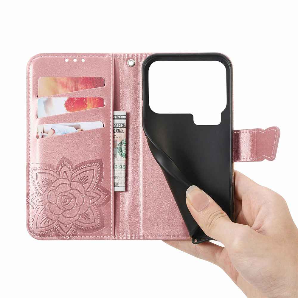 For Xiaomi 17 Pro Case with Strap Butterfly Pattern PU Leather Wallet Phone Cover - Rose Gold