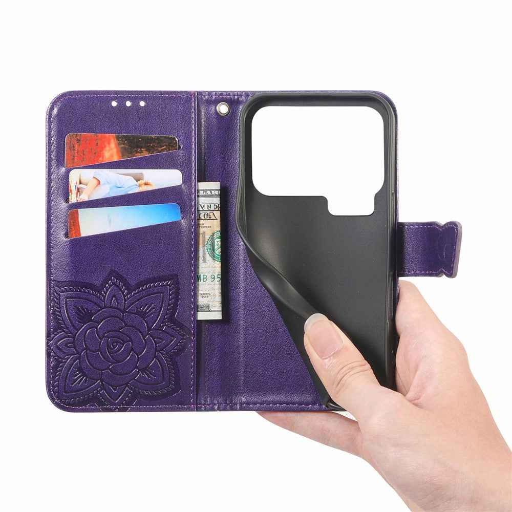 For Xiaomi 17 Pro Case with Strap Butterfly Pattern PU Leather Wallet Phone Cover - Dark Purple