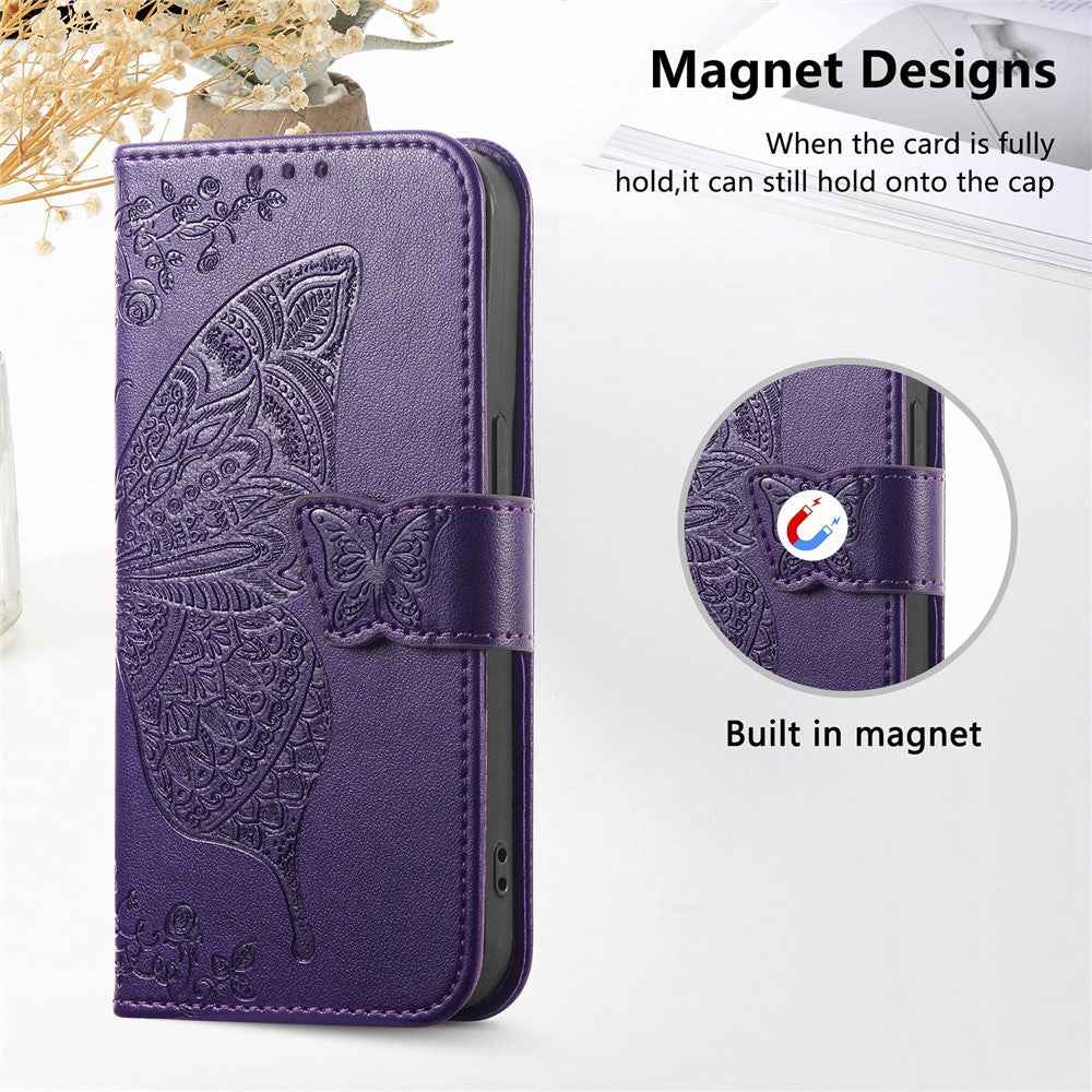 For Xiaomi 17 Pro Case with Strap Butterfly Pattern PU Leather Wallet Phone Cover - Dark Purple
