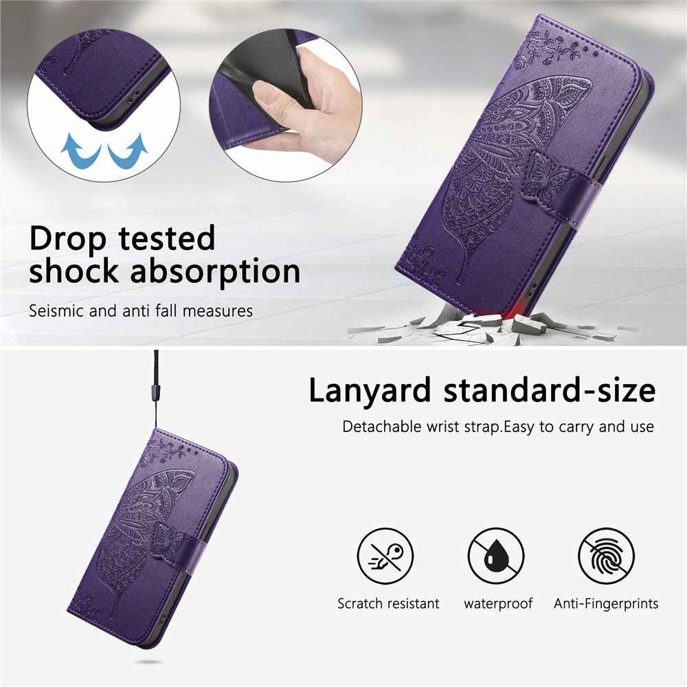 For Xiaomi 17 Pro Case with Strap Butterfly Pattern PU Leather Wallet Phone Cover - Dark Purple