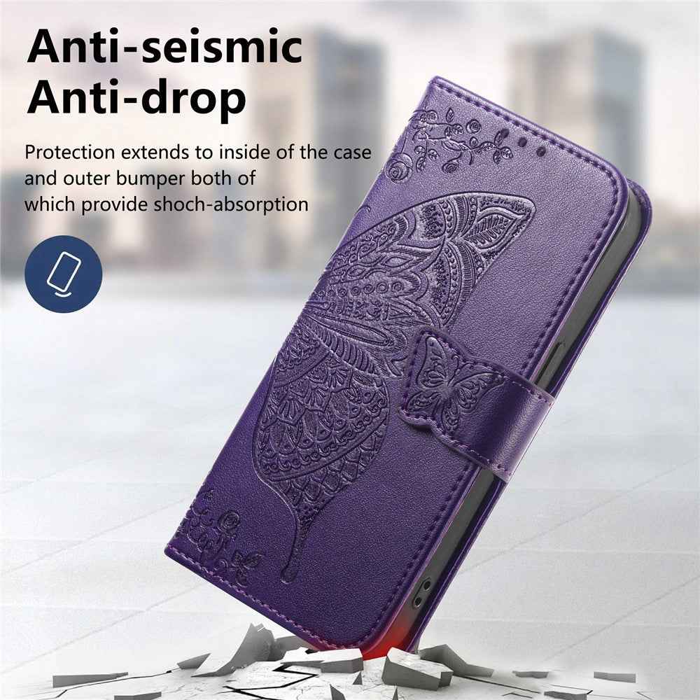 For Xiaomi 17 Pro Case with Strap Butterfly Pattern PU Leather Wallet Phone Cover - Dark Purple
