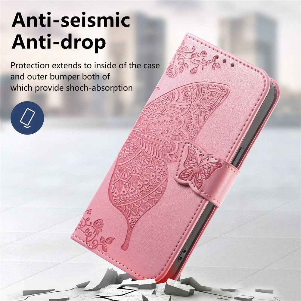 For Xiaomi 17 Pro Case with Strap Butterfly Pattern PU Leather Wallet Phone Cover - Pink