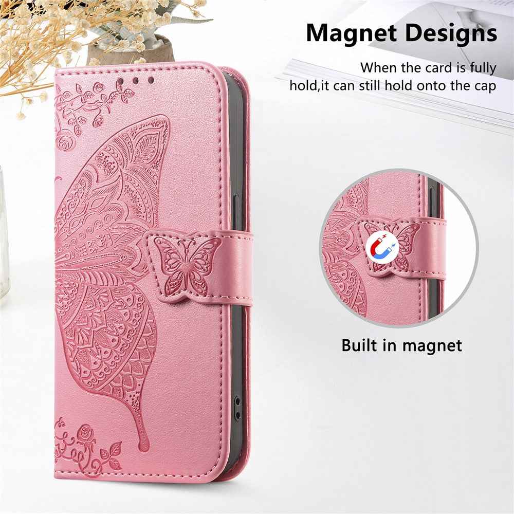 For Xiaomi 17 Pro Case with Strap Butterfly Pattern PU Leather Wallet Phone Cover - Pink