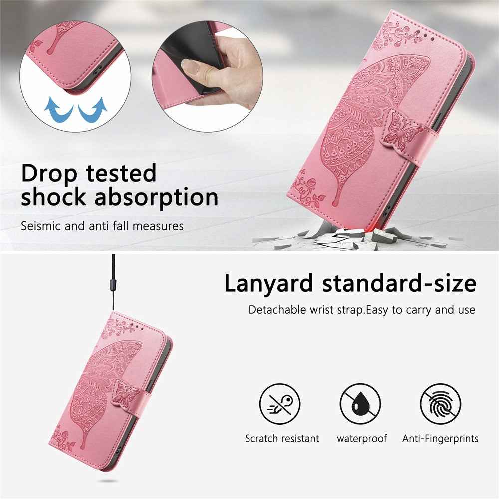 For Xiaomi 17 Pro Case with Strap Butterfly Pattern PU Leather Wallet Phone Cover - Pink