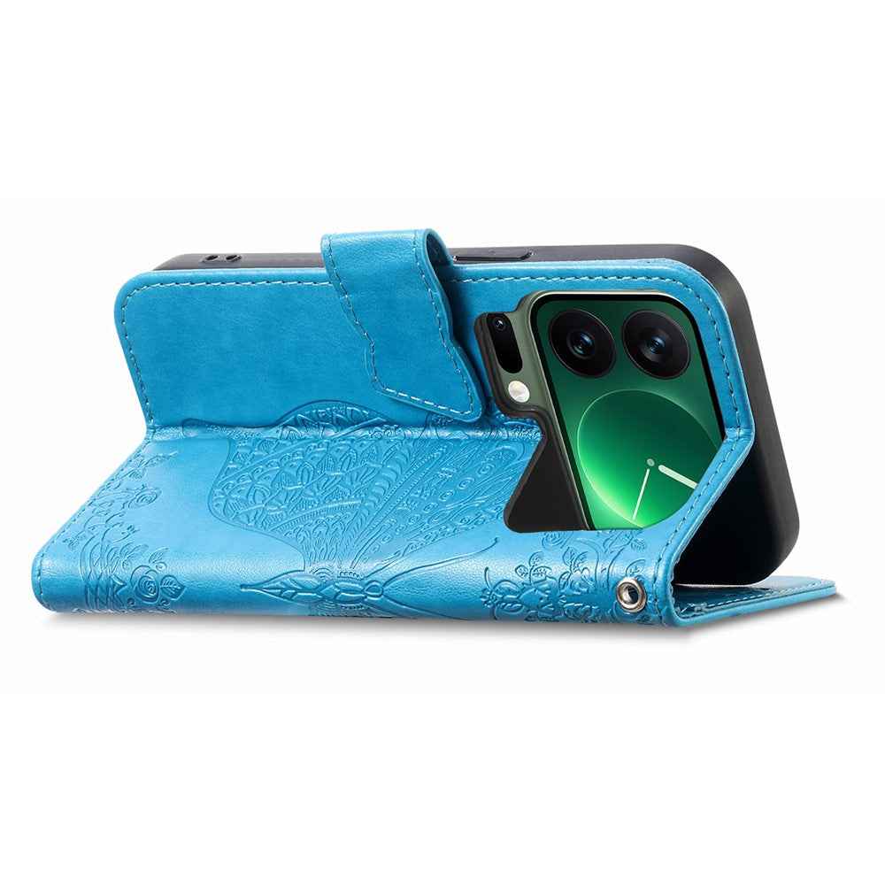 For Xiaomi 17 Pro Case with Strap Butterfly Pattern PU Leather Wallet Phone Cover - Blue