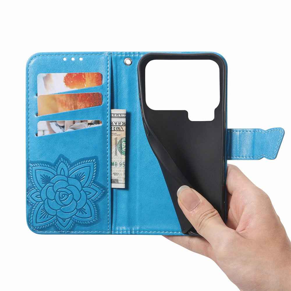 For Xiaomi 17 Pro Case with Strap Butterfly Pattern PU Leather Wallet Phone Cover - Blue