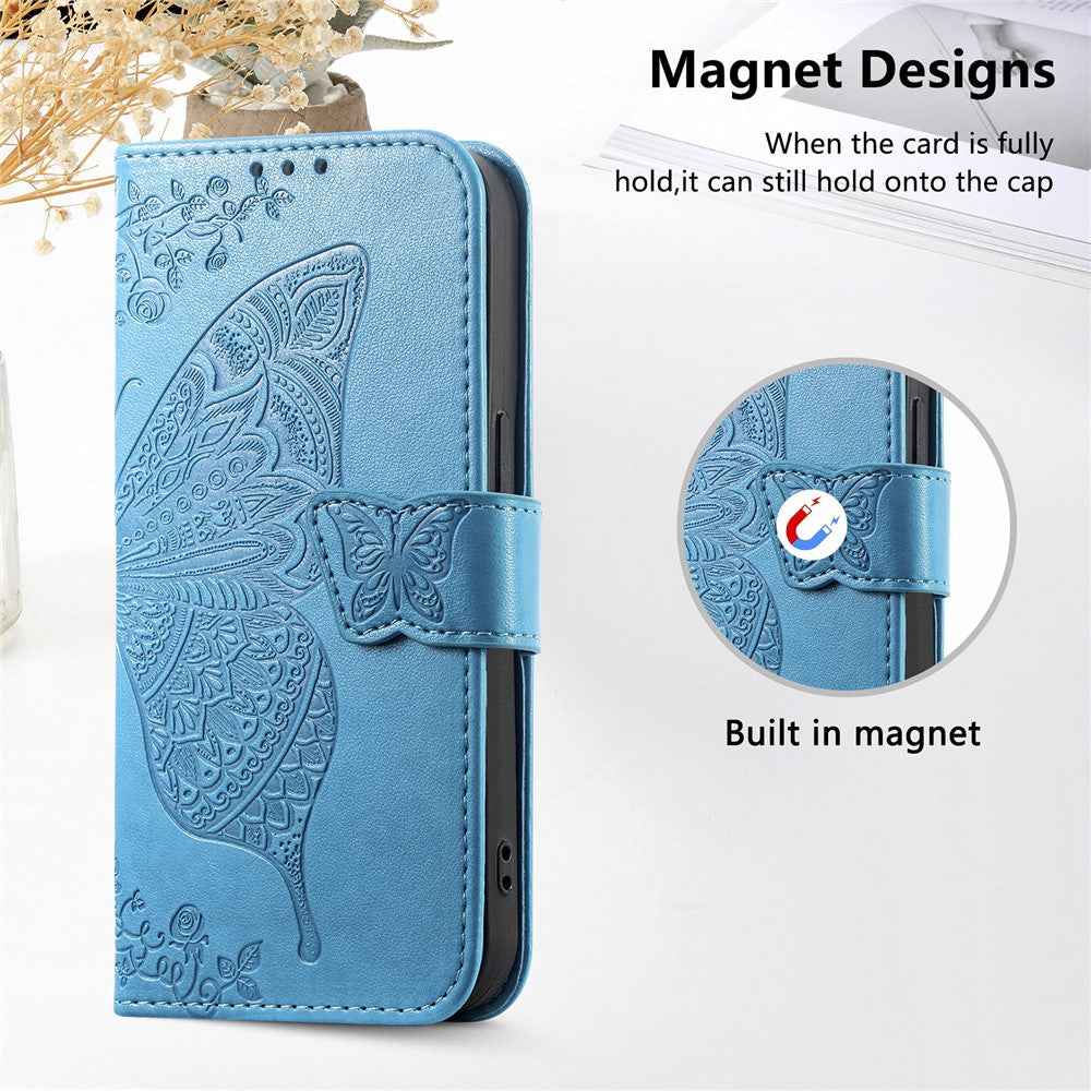 For Xiaomi 17 Pro Case with Strap Butterfly Pattern PU Leather Wallet Phone Cover - Blue