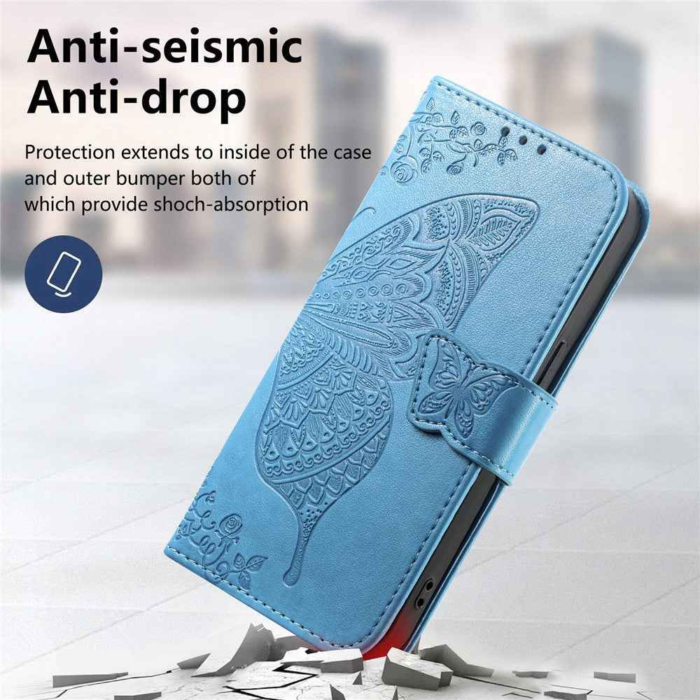 For Xiaomi 17 Pro Case with Strap Butterfly Pattern PU Leather Wallet Phone Cover - Blue