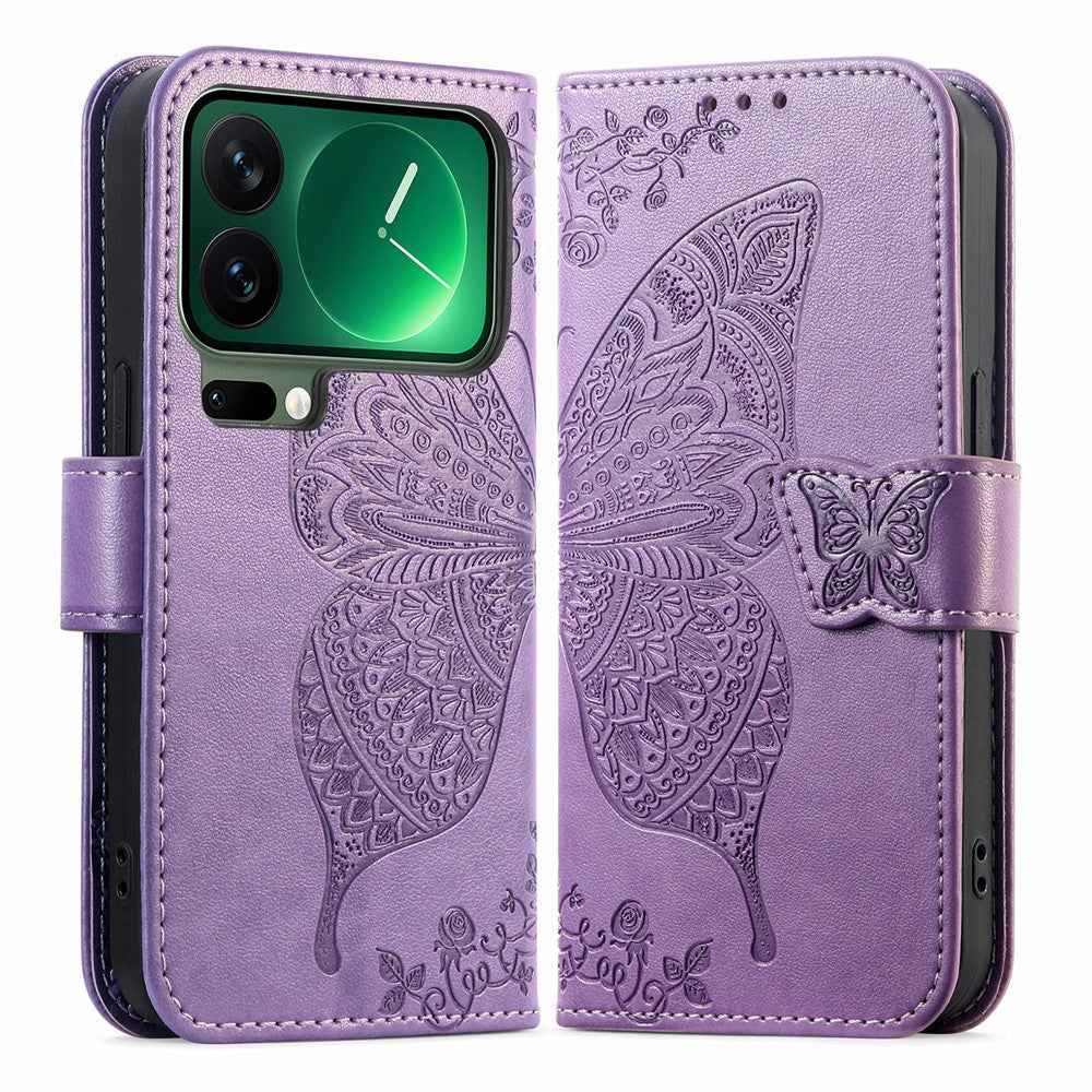 For Xiaomi 17 Pro Case with Strap Butterfly Pattern PU Leather Wallet Phone Cover - Light Purple