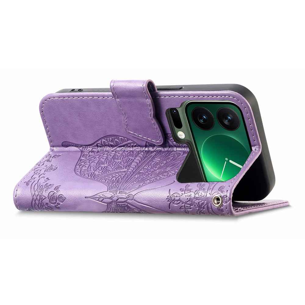 For Xiaomi 17 Pro Case with Strap Butterfly Pattern PU Leather Wallet Phone Cover - Light Purple