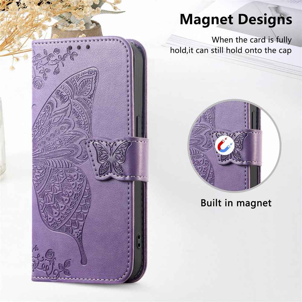 For Xiaomi 17 Pro Case with Strap Butterfly Pattern PU Leather Wallet Phone Cover - Light Purple