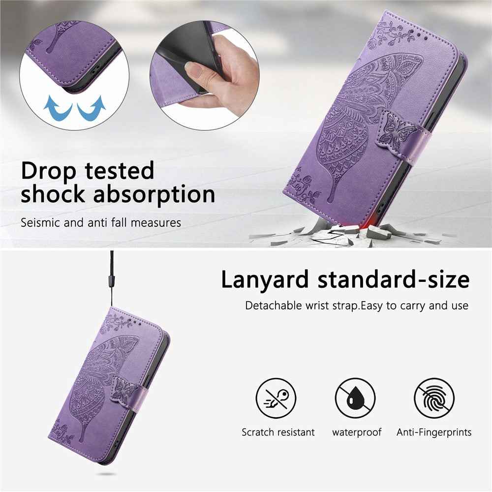 For Xiaomi 17 Pro Case with Strap Butterfly Pattern PU Leather Wallet Phone Cover - Light Purple