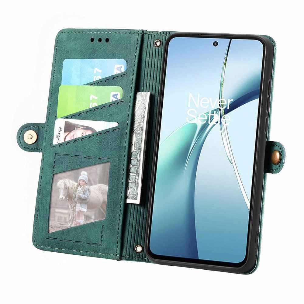 For Xiaomi 17 Pro Case Zipper Wallet Geometry Lines Leather Phone Cover with Strap - Green